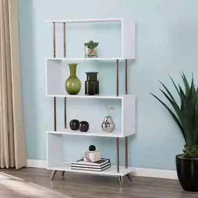 Mid-Century Mod Zig Zag Etagere White Asymmetrical 5-Shelf Open Back Bookcase • $207.60