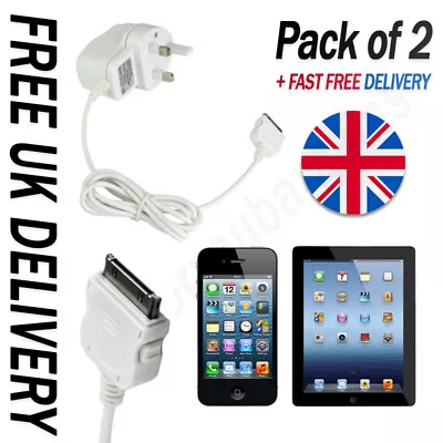 X2 Genuine UK Mains Wall Plug Charger For Apple IPhone 4s/4/3G/3GS IPad - White  • £6.47