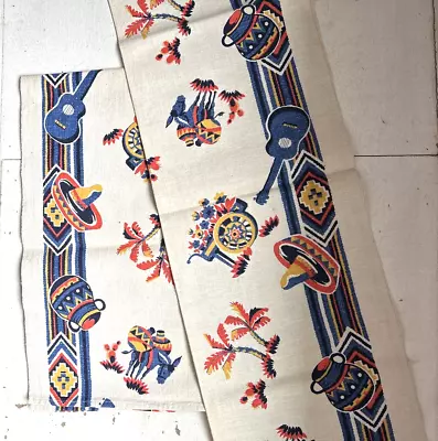 Set Of 2 Vtg MEXICAN FLOWER CARTS & DONKEYS Tea Towel Bright FIESTA Unused • $28.99