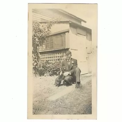 Dapper Man In Suit Petting Long Haired Small Dog Front Yard Vintage Snapshot • $3.60