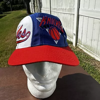 VINTAGE New York Knicks Cap Hat Mens Snap Back Blue NBA Logo Athletic Basketball • $49.99