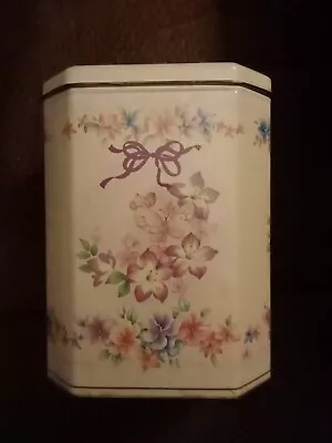 Vintage Hinged Biscuit Tea Tin Floral Bows Butterflies Design MB Co England • $12.99