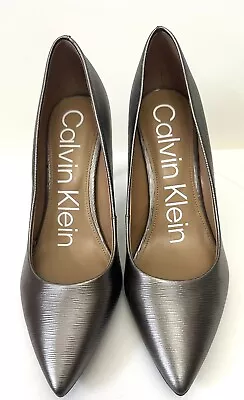 Calvin Klein  Gayle Anthracite Silver Stiletto Pointed Toe Pumps  Heels US 7 M • £25.65