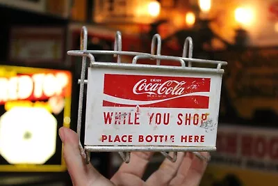 SCARCE 1960s ENJOY COCA COLA WHILE YOU SHOP PAINTED METAL SHOPPING CART SIGN • $0.99