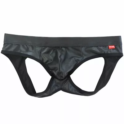 US Men's Shiny Metallic Leather Bikini Briefs Hollow Out Open Butt Jockstraps • $7.99