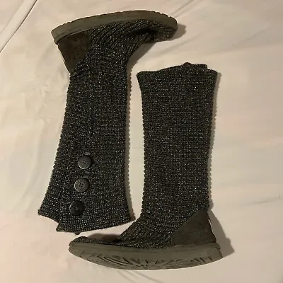 UGG Classic Cardy Tall Knit Winter Boots Womens Size 9 EUR 40 Grey Knit [F8] • $49.99