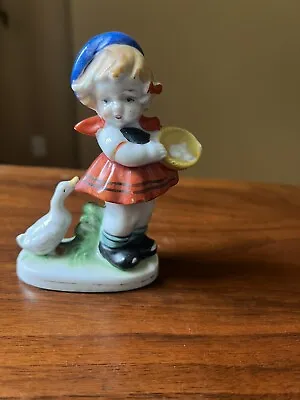 Made In Occupied Japan Little Girl With A Goose And A Basket Of Eggs  Figurine • $12.99