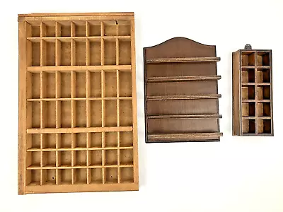 Lot Of 3 Vintage Wooden Curio Shadow Box Wall Display Hanging Cubby Shelfs • $71.99