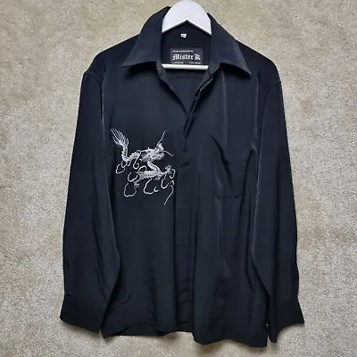 Vintage Chinese Dragon Shirt Mens XL Mister K Button Down Embroidered Black • £22.99
