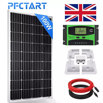 100Watt Solar Panel Kit With 20A Controller 3ft Cable Mounting Brackets For Van • £120.78