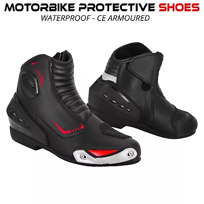 Motorcycle Motorbike Racing Riding Short Waterproof Boots Leather Armoured Shoes • $59.67