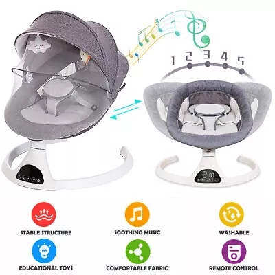 Bluetooth Electric Baby Bouncer Swing Infant Cradle Rocker Music Remote Control  • £69.90