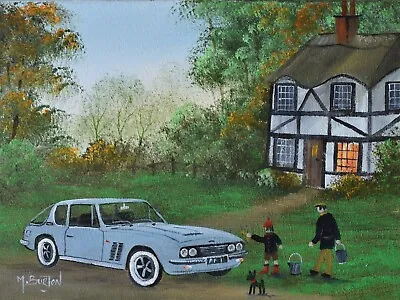 Mal Burton Original Oil Painting Washing Grandads 1966 Jensen FF Classic Car • £99