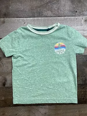 Mini Boden Boy 2-3 Year Heathered Green Short Sleeve T-shirt Surfer Dude Graphic • $5.91