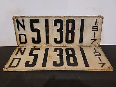 PAIR 1917 North Dakota TYPE 2 License Plate Tag UNIQUE! • $499.99