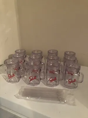 Lot Of 12 Stoli Vodka Plastic Mason Jar Mugs With Lids  Straws NEW Drinking • $43.81