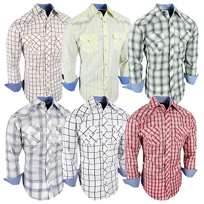 Men Plaid Western Shirt Triple Stitch Rodeo Country Fashion Snap Up Flap Pockets • $27.94