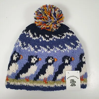 BNWT Pachamama Puffin Bobble Beanie Hat Circus Of Puffins Wool Hand Knitted • £22