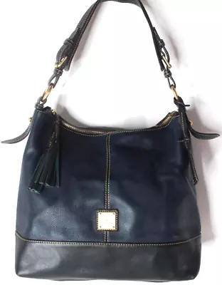 DOONEY & BOURKE Navy Blue/Black Saffiano Sophie Leather Hobo Shoulder Bag • $59.99