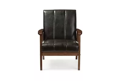 Baxton Studio Chair Modern Scandinavian - Black Faux Leather Wooden Lounge Chair • $22.48