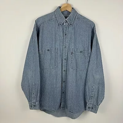 VTG Levi's Button Down Shirt Hickory Pinstripe Engineer Railroad Mens Medium M • $24.89