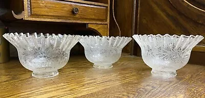 3 Superb Antique Victorian Leaf & Vine Etched Shades For Gas Electric Fixtures + • $199.99