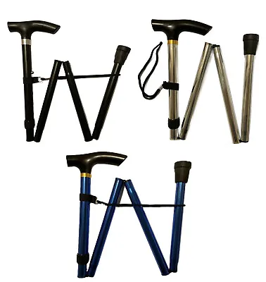 Walking Stick Easy Fold Adjustable Height Folding Travel Lightweight Portable • £8.69