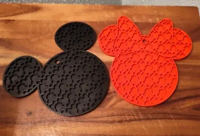 Disney Home Kitchen Minnie & Mickey Mouse Silicone Trivets Red & Black  EUC • $13.99