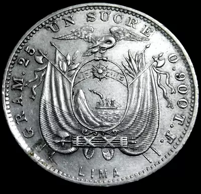 Ecuador 1891 TF Un Sucre Silver  Lima Mint   2211-246 • $134.99