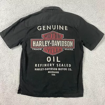 Harley Davidson Shirt Mechanics Mens M Black Graphics Oil Button Down S/S • $29.99