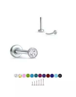 Threadless Labret Push Pin Nose Ring Steel Monroe Stud 1mm Tiny CZ 18G 20G • $14.99