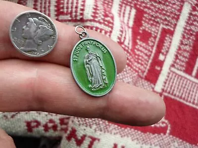 Vintage Blue Enamel ST ANTHONY - Reverse Green Enamel ST JUDE - Catholic MEDAL  • $17.85