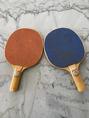Vintage Knight Made In Japan Wood Table Tennis Paddle Ping Pong Orange And Blue • $12