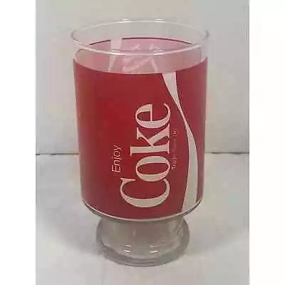 Coca-Cola Red 32 Ounces Glass Enjoy Coke Pedestal Bottom Extra Large Vintage 7” • $10