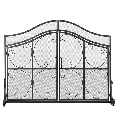 43.3  X 34  Fireplace Screen 2-Panel Iron Mesh Spark Guard Hinged Magnetic Doors • $64.99