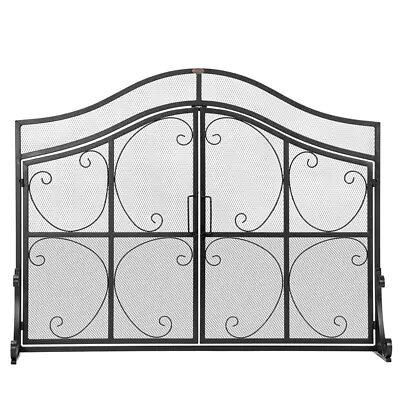 43.3''x34'' Wrought Iron Fireplace Screen W/ Hinged Magnetic Doors Spark Guard • $64.99