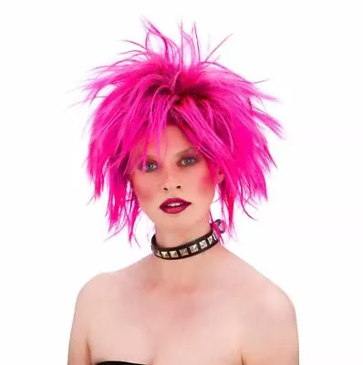 NEW 1980s Punk Rocker Wig Pink  - Ladies Fancy Dress Costume Accessories  • £9.99