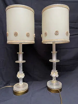 Pair Vtg Venetian Glass Boudoir Lamps MCM 25  Paul Hanson Both Damaged Italian • $295