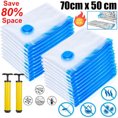 $19.99 • Buy 20 X Jumbo Vacuum Storage Bags Travel Space Saver Garment Seal Clothes Hand Pump