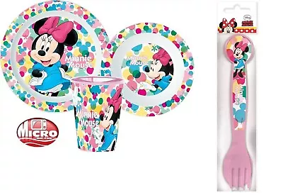 Minnie Mouse Girls Kids 5 Piece Plate Bowl Cup Spoon Fork Dinner Breakfast Set • £11.49