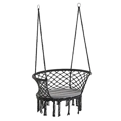 £31.99 • Buy Outsunny Hanging Hammock Chair Macrame Seat For Outdoor Patio Garden Dark Grey