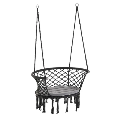 £31.99 • Buy Outsunny Hanging Hammock Chair Macrame Seat For Outdoor Patio Garden Dark Grey