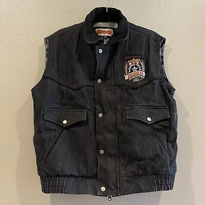 Gold Coast Wrangler Black Denim Leather Vest National Finals Rodeo Vegas 2007 • $98