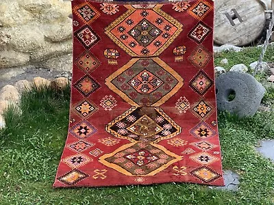 Vintage Turkish Rug | Tribal Handmade Wool Farmhouse Carpet Antique 3 X 5 Ft • $233.69