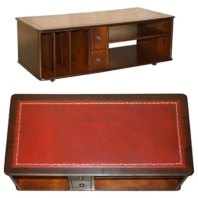Vintage Oxblood Leather And Flamed Mahogany Coffee Table Part Of Large Suite • $864.96