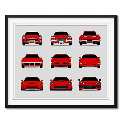 Chevy Corvette Generations (C1 C2 C3 C4 C5 C6 C7 C8) Poster Print History • $30.99