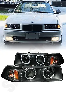 Set Black Halo Projector Headlights For 92-98 BMW E36 3-Series Coupe Convertible • $146.99