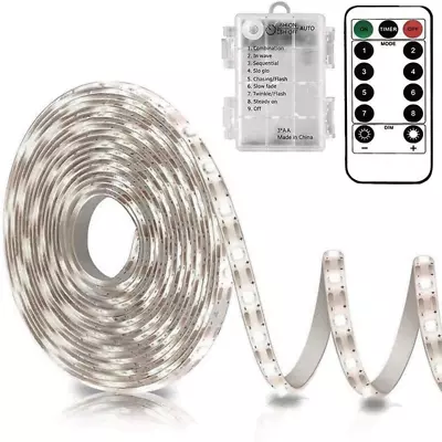 3M White LED Strip Lights Battery Operated With Remote 8 Modes Dimmable • $14.99