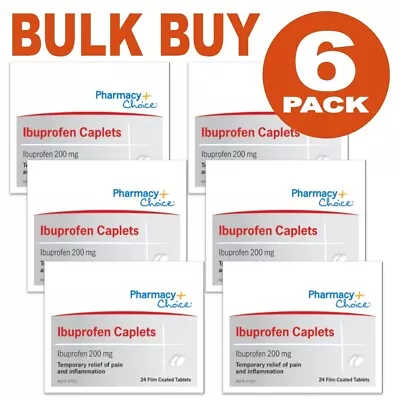 6 X Pharmacy Choice Ibuprofen 200mg Caplets 24's (Generic Nurofen) BULK BUY • $38