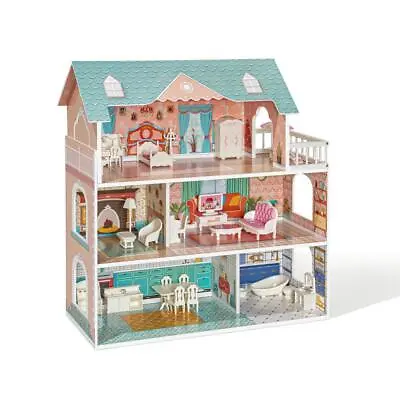 Modern Wooden Dollhouse For Kids Birthday Presents For Toddler 3+ • $95.29